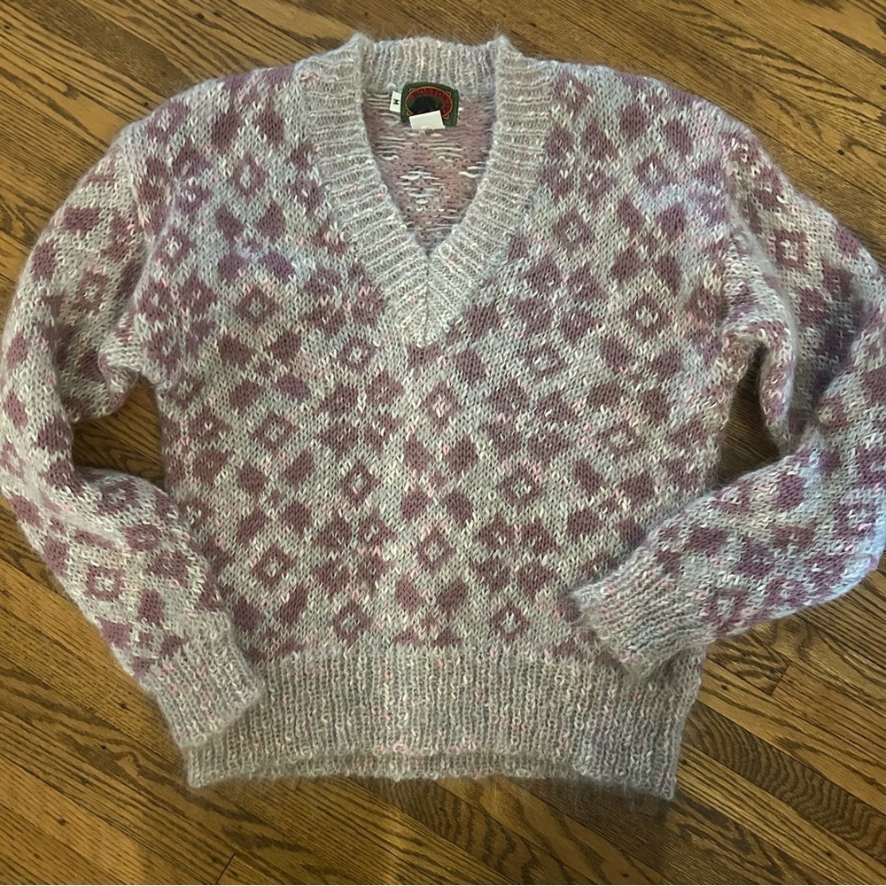 Vintage Boston Traders Wool/Mohair Blend Knit Sweater M Purple/Pink HongKong Ski - Picture 3 of 12